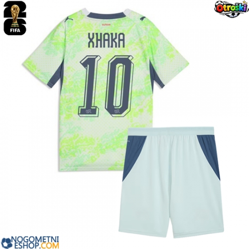 Otroški Nogometni dresi Švica Granit Xhaka #10 Gostujoči SP 2026 Kratek Rokav (+ Kratke hlače)